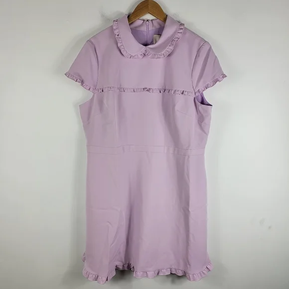 New Gal Meets Glam Emma Ruffle Peter Pan Collar Short Sleeve Sheath Dress Lilac - Picture 3 of 12